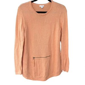 Pure J.Jill Peach Cashmere Zippered Kangaroo Pouch Sweater Size Small